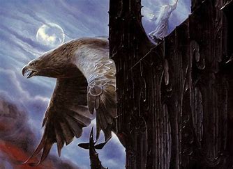 Les grands aigles roche d'isengard, illustration de John Howe
