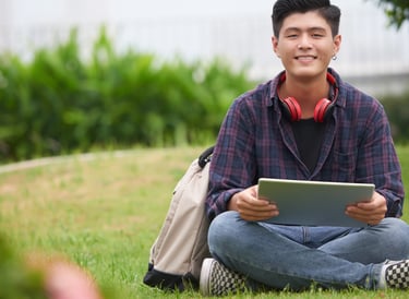 student in field