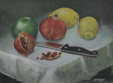 bodegon con granadas acrilico 30x42cm