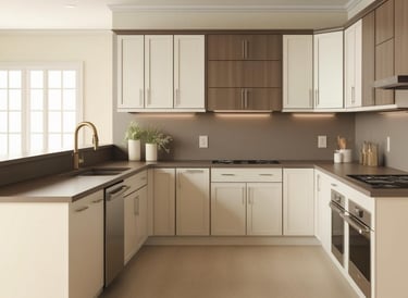 a modular kitchen with led lights, acrylic kitchen in white