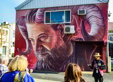 Mural by Smug in Frankston during a street art tour