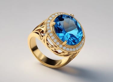 Jolie bague or et pierre fine bleue