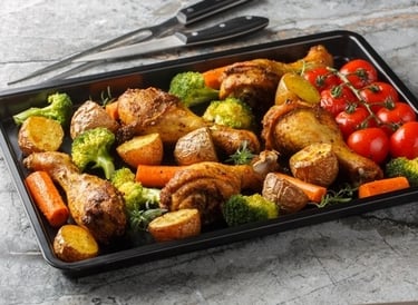 a tray of vegetables and vegetables on a table