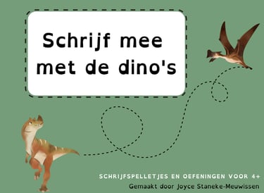 voorkant van schrijf mee met de dino's met twee dino's en een volglijn