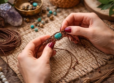 Pulsera tejida de macramé con una turquesa en el centro