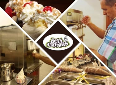a man is making a ice cream sundae cafetería Delicream’s Coffee