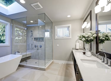 Bathroom remodeling contractor. Custom shower, large format tile installation and custom vanity