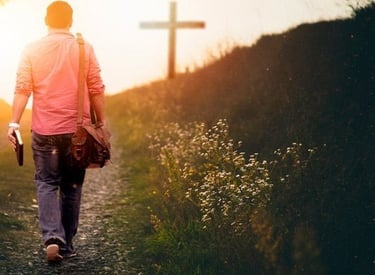 man walk to the sunset