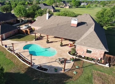 Outdoor Living Space with Pool in a Backyard