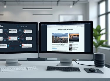 Two Mac screens showing an automation and a complete blog post