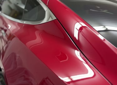 ceramic coating on red tesla