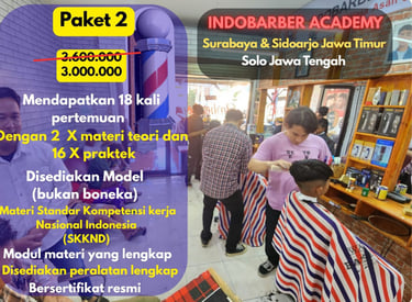 Paket medium kursus potong rambut barbershop Indobarber Academy Surabaya