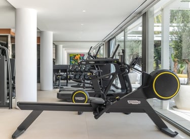 State-of-the-art gym with direct pool access at Villa Serenity