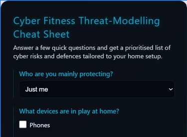 Cyber Fitness Threat-modelling cheat sheet