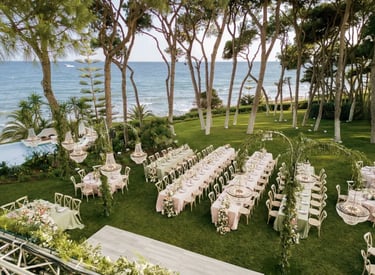 Wedding ceremony setup at Villa El Rincon facing the sea