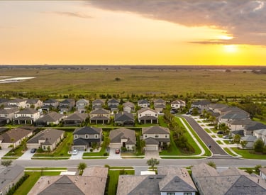 Aerial views of homes in a community
