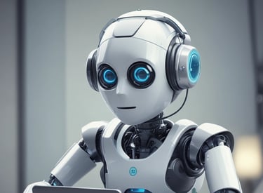 Holographic projection of a robot delivering a business presentation.