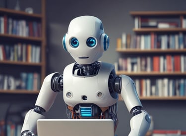 Futuristic holographic robot interacting with a WhatsApp interface.