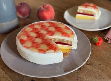 entremet melba pêche fraise vanille