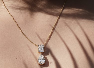 a woman wearing a necklace with a Lab-Grown Diamonds pendant