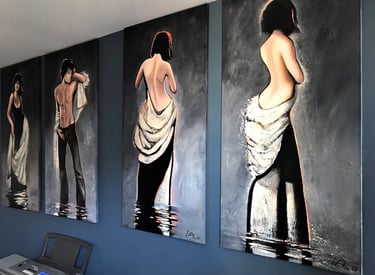 Figurati paintings on the wa art imagery in black white and light series by Maya Britan I Am One ART