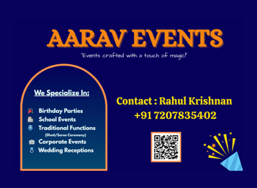 Aarav Events - A one stop solution for all your special occasions. Be it a birthday parting, Wedding
