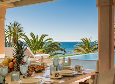 Pool area at Villa El Rincon, a luxury beachfront villa in Marbella.