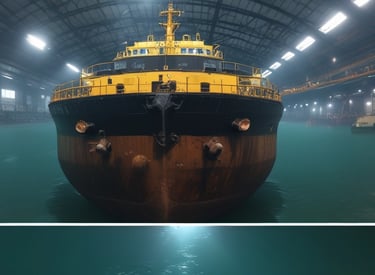 Technicians performing urgent repairs on a ship’s hull at night.
