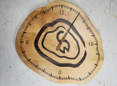 24-hour wood inlay clock in shape of logo