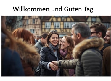 People greeting each other while practising everyday German conversation