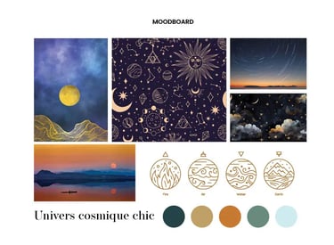 Moodboard Univers cosmique chic pour DAL Créations