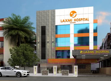 An image of Laxmi Hospital building in Kochi, Kerela