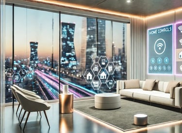 a living room with a large window and a couch