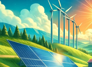 a painting of a solar paneled in a landscape