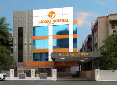 An image of Laxmi Hospital building in Kochi, Kerela