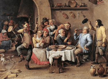 old painting of rowdy pub in the 1700s