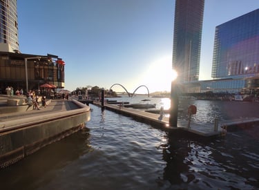 harbour area Perth city centre at sunset