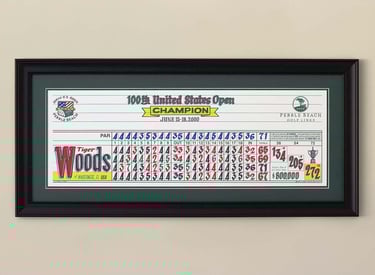 Casey Jones Golf's scorecard artwork featuring Tiger Woods' famous win at the 100th US Open at Pebble Beach.