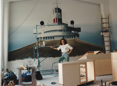 Fresque intérieure représentant un paquebot réalisée par France CRUSE pour la société Thomson.