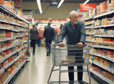 Hombre mayor haciendo la compra en el super mercado de forma autónoma.