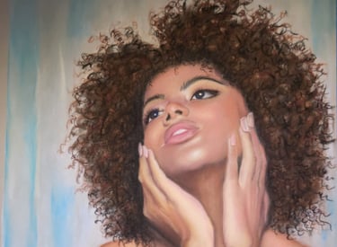 a painting of a woman with curly hair