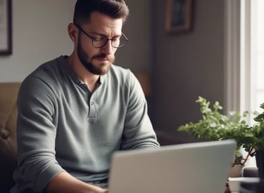 a man sitting at a table with a laptop computer