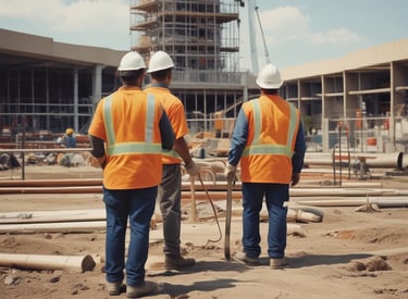 Team of skilled workers installing ventilation ducts inside a modern building.
