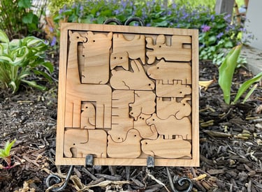 laser cut and engraved wooden puzzle with assorted animals