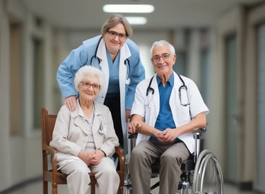 Cozy shared living room with elderly residents chatting and smiling together.