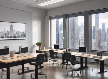 A diverse team collaborating in a modern office environment, discussing strategies and solutions.