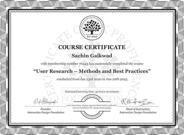 IDF, Industry Standard UX Certificate, NNg, User Research Methods & Best Practice