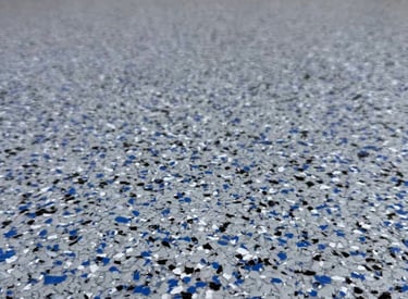 Orbit Epoxy flake floor in a residential garage in Charlotte