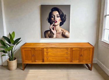 Large Nathan Mid-Century Modern teak sideboard, vintage 1970s MCM storage cabinet with clean lines, perfect for retro or cont
