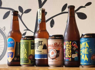 fila de cervezas artesanales en botella y en lata